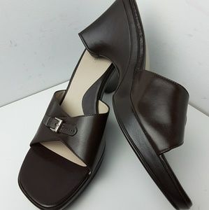 New Nine West Brown Open Toe Wedge Slide Sandals